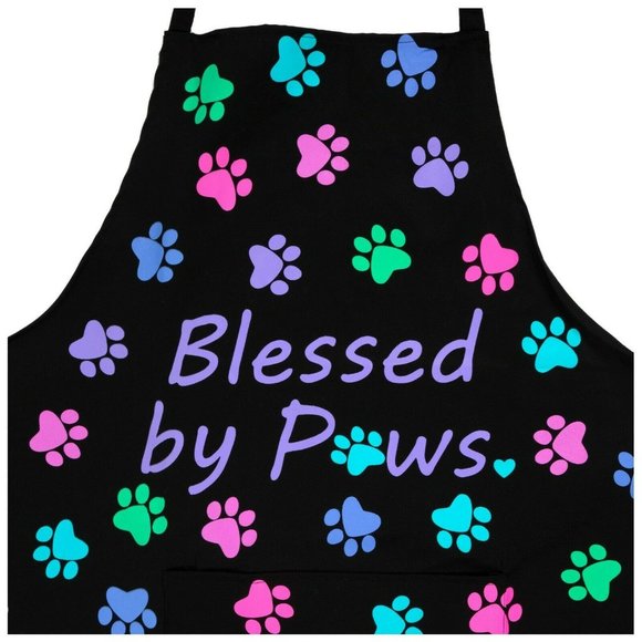 Colorful Paw Print Pet Lovers Kitchen Apron (Blessed by Paws) - Picture 2 of 2